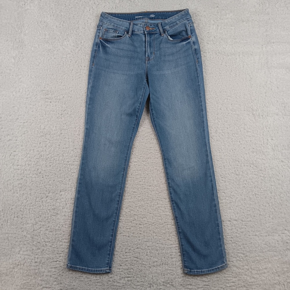Old Navy Jean Power Slim Straight Women 4 Blue Mid Rise Stretch 1166